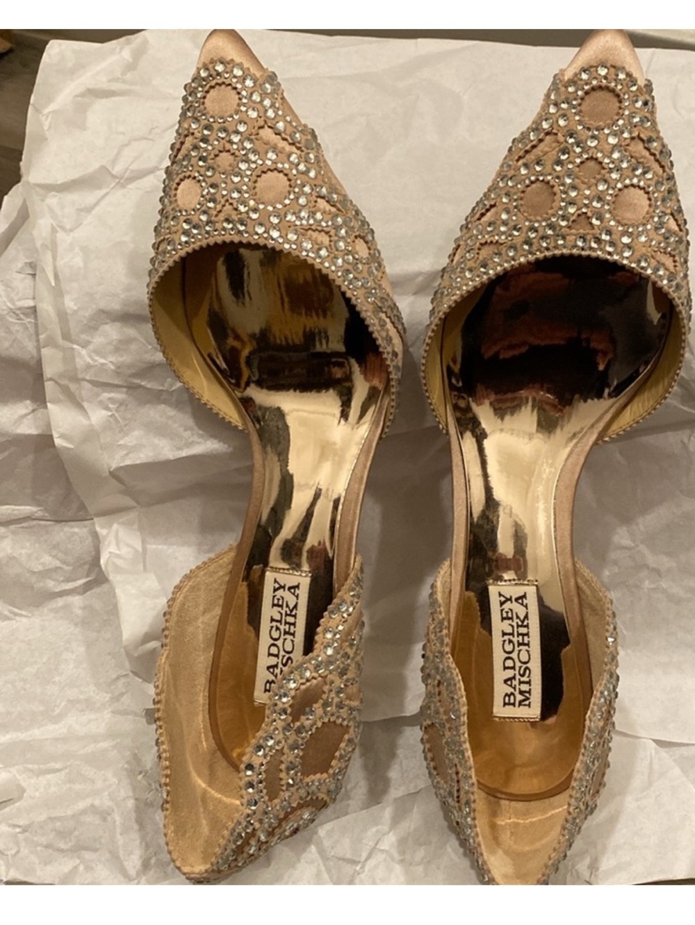 Badgley Mischka Nude Crystal Embellished Pointed Toe Heels - Picture 8 of 11